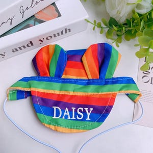 Lovely Rainbow-colored Hat For Dog, Custom Bucket Hat, Embroidered Dog Cap, Puppy Hat With Name, Sun Protection Cap, Pet Accessories