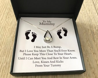 Personalised Baby Bump - To My Mum/Mummy Silver Pendant Necklace with Message Card