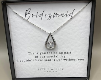 Bridesmaid Water Drop Pendant Necklace 925 Silver Personalised Wedding Gift for Bridesmaid Maid of Honour