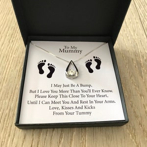 Personalised Baby Bump To My Mum/Mummy Silver Pendant Necklace with Message Card zdjęcie 1