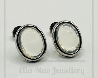 Oval Moonstone Silver Stud Earrings