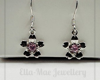 Pink Crystal Daisy Drop Earrings