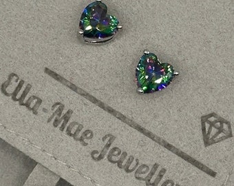 Rainbow Crystal Heart Stud Earrings