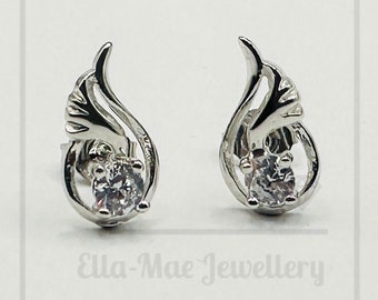 Angel Wing Silver Crystal Stud Earrings