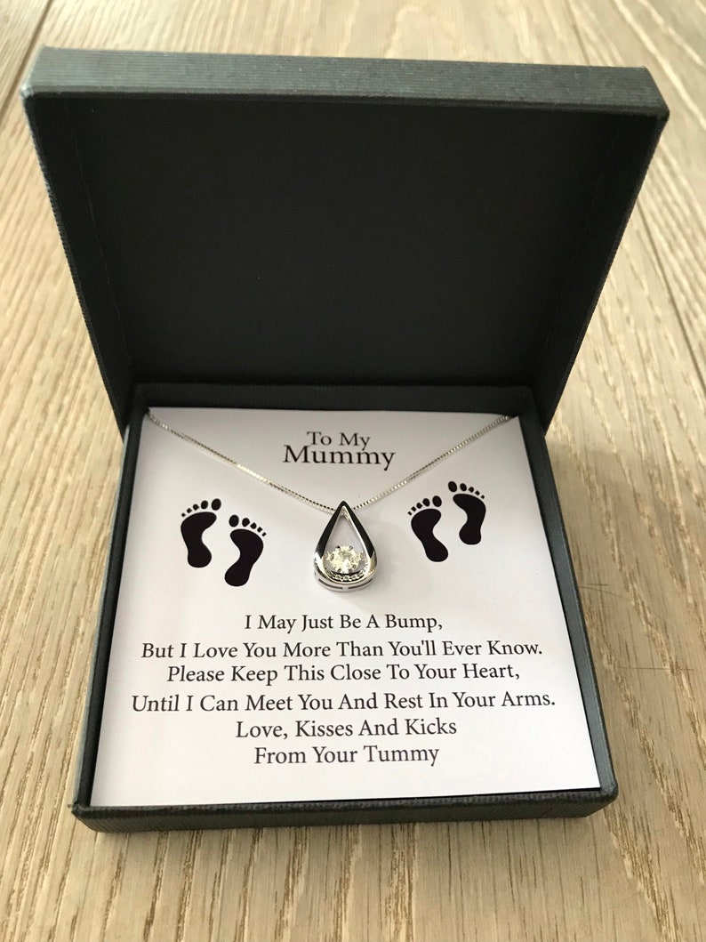 Personalised Baby Bump To My Mum/Mummy Silver Pendant Necklace with Message Card image 1