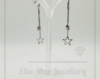 2-in-1 Box Chain Drop Star Stud Earrings