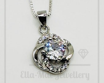 Crystal Swirl Cubic Zirconia Box Chain Necklace