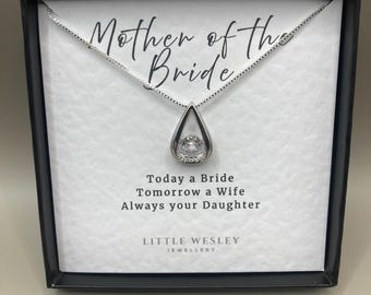 Mother of the Bride Water Drop Pendant Necklace 925 Silver Personalised Wedding Gift for Mum Mother of the Bride