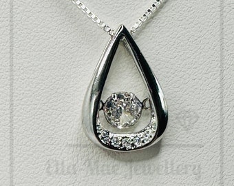 Crystal Water Drop Pendant on Silver Box Chain Necklace