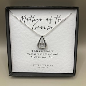 Mother of the Groom Water Drop Pendant Necklace 925 Silver Personalised Wedding Gift for Mum Mother of the Groom