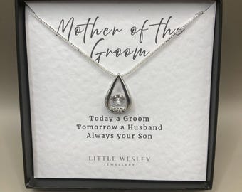 Mother of the Groom Water Drop Pendant Necklace 925 Silver Personalised Wedding Gift for Mum Mother of the Groom