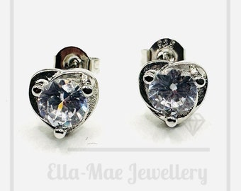 Sunken Crystal Heart Stud Earrings