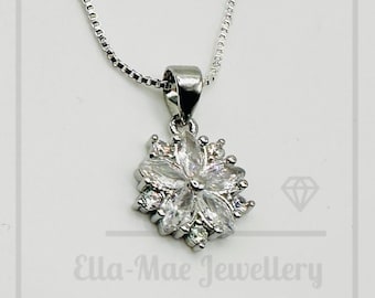 Crystal Blossom Pendant on Silver Box Chain Necklace