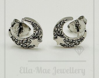 Sparkling Moonbeam Pave Stud Earrings