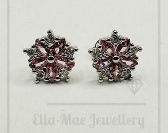 Pink Crystal Blossom Stud Earrings