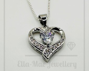 Crystal Heart Swirl Cubic Zirconia Necklace