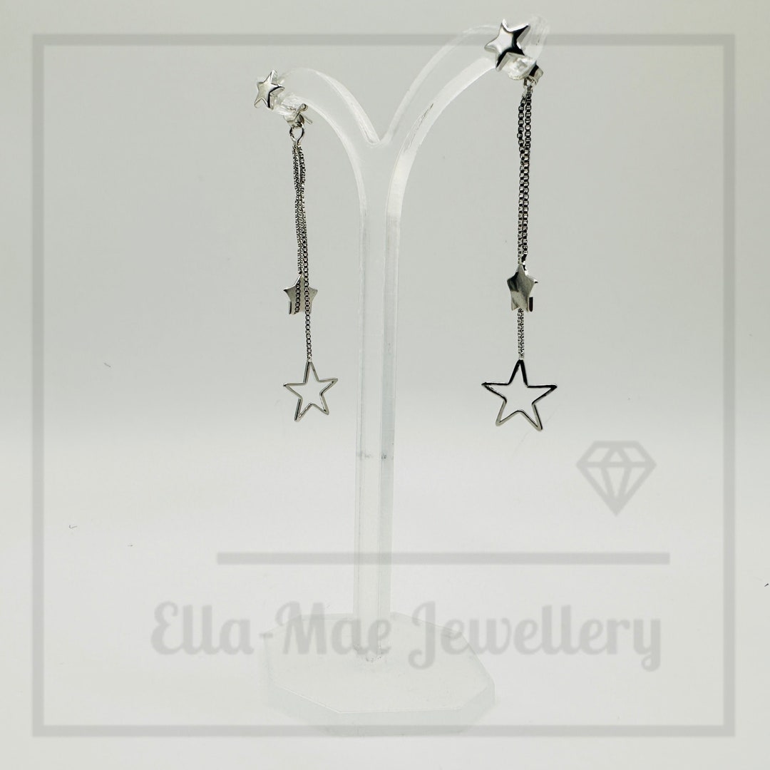 2-in-1 Box Chain Drop Star Stud Earrings - Etsy