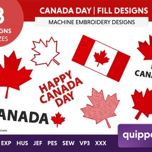 Happy Canada Day Stickmuster, Ahornblatt Maschinenstickerei, Kanadische Stickerei Quiltmuster