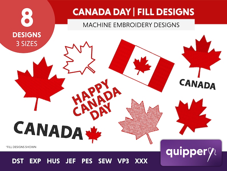 Canada Day embroidery, Maple leaf embroidery designs, Canadian flag embroidery, Patriotic Canada designs, Canadian culture embroidery, Canada Day patterns, Canadian holidays embroidery, Maple leaf patterns, Canada embroidery, Quippery Embroidery
