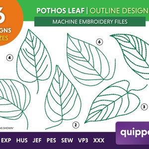 Elegante Pothosblatt-Stickmuster-Sammlung mit lebendigen Grüntönen für Naturliebhaber, Tropisches Pflanzenstickerei-Set
