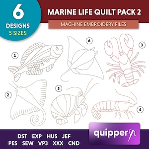 Ocean Embroidery Patterns | Coastal Stitch Designs | Sea Life Machine Embroidery Files | Instant Download 4x4 5x5 6x6 Hoop | pes hus dst exp