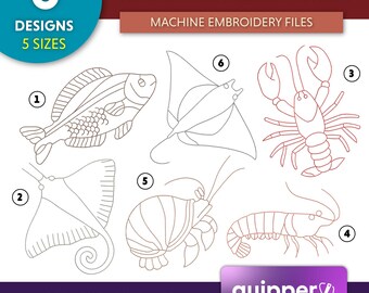 Sea Life Embroidery Designs: Coastal Machine Embroidery Files (Instant Download)
