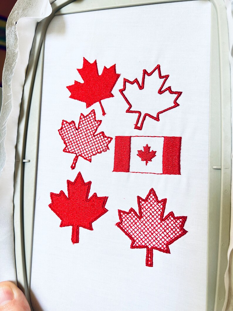 Canada Day embroidery, Maple leaf embroidery designs, Canadian flag embroidery, Patriotic Canada designs, Canadian culture embroidery, Canada Day patterns, Canadian holidays embroidery, Maple leaf patterns, Canada embroidery, Quippery Embroidery