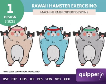 Kawaii Hamster Exercising Machine Embroidery Design (Digital Product)