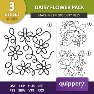 Flower Botanical Embroidery, Floral Machine Embroidery Designs, Daisy Plant Embroidery, Spring Flowers  Machine Embroidery Design