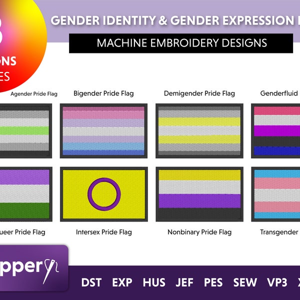 Gender Identity Flags Machine Embroidery Design Transgender Flag Embroidery Pattern Intersex Flag Machine Embroidery Gender Expression Flags