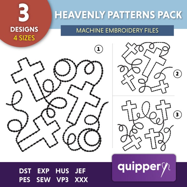 Cross Quilting Designs Pack, Cross Embroidery Designs, Christian Bible Quilting Pattern, Catholic Embroidery, Baptist Church Embroidery