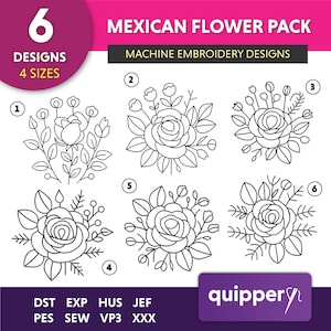 Mexican Flower Embroidery Design, Mexican Ornament Embroidery, Floral Embroidery Designs for Mexican Dresses, Blanket and Loom Bags