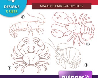 Seafood Machine Embroidery Designs: Crab, Lobster, Shrimp (INSTANT DOWNLOAD)