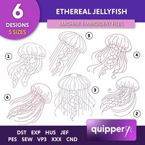 Ethereal Jellyfish Machine Embroidery | Floating Sea Creature Stitch Design | Glow in the Dark Ocean | Instant Download | pes hus dst exp
