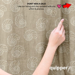 May include: A hand points to a brown fabric with a white nautilus shell pattern. The text "DONT' MISS A SALE! Like our listing and stay updated with any offers & promos." is at the top of the image. The text "quippery" is at the bottom of the image.