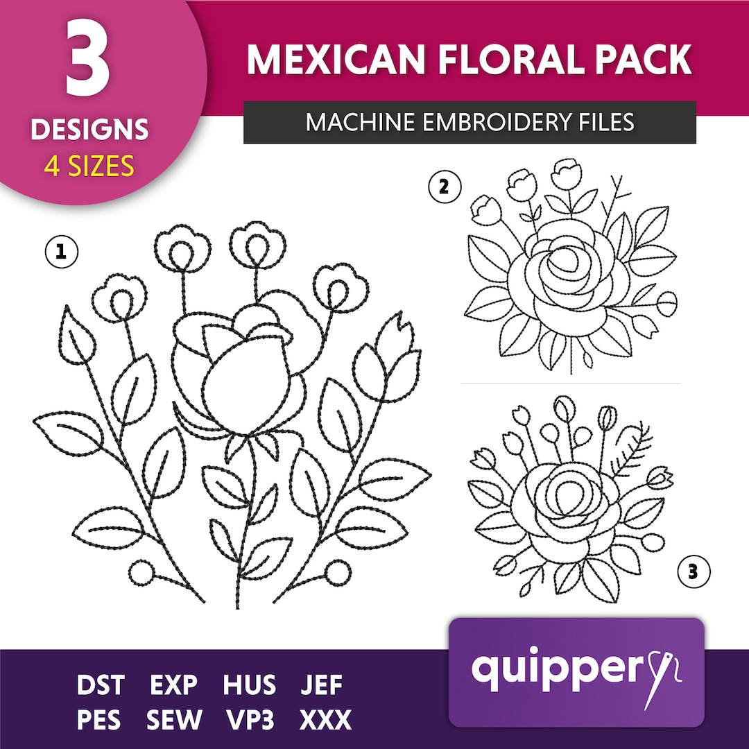 Mexican Floral Embroidery Designs: Flower Dress Patterns (digital ...