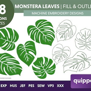 Monstera Leaf Embroidery Design Tropical Leaves Machine Embroidery Design Exotic Leaf Embroidery Pattern 4X4 Hoop PES JEFF Leaves Applique