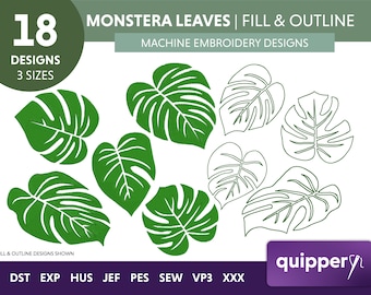 Monstera Leaf Embroidery Design: Tropical Leaves, 4x4 Hoop (Digital Product)