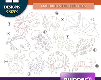 Marine Life Embroidery Designs: Sea Creature Quilting Patterns (Digital Download)