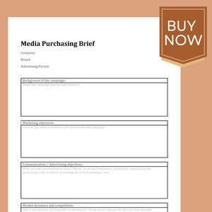 Media Purchasing Buying Brief Template|Media Campaign Brief Template Planner|Media Planning|Media Agency Brief Template|Instant Easy Downloa