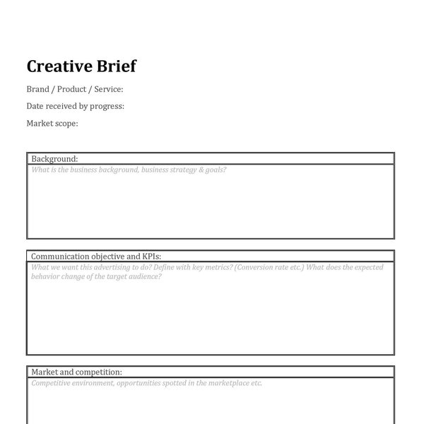 Creative Brief Template| Microsoft Word & Adobe Acrobate Template| Project Design Brief| Business Proposal Template| Client Brief Template