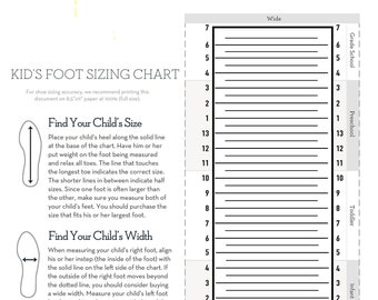 Simple Foot Size Charts | Women Men Kids Foot Sizes Charts | Shoe Size Chart Template | Basic Shoe Size Determiner |Instant Digital Download