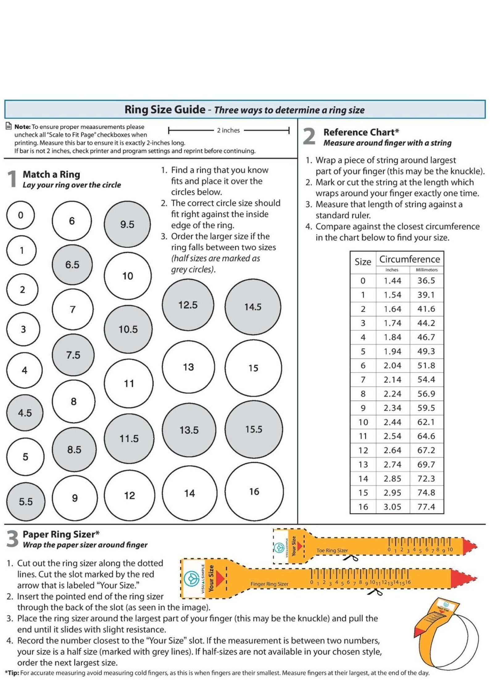 Printable Ring Sizer Ring Size Finder Ring Size Measuring - Etsy