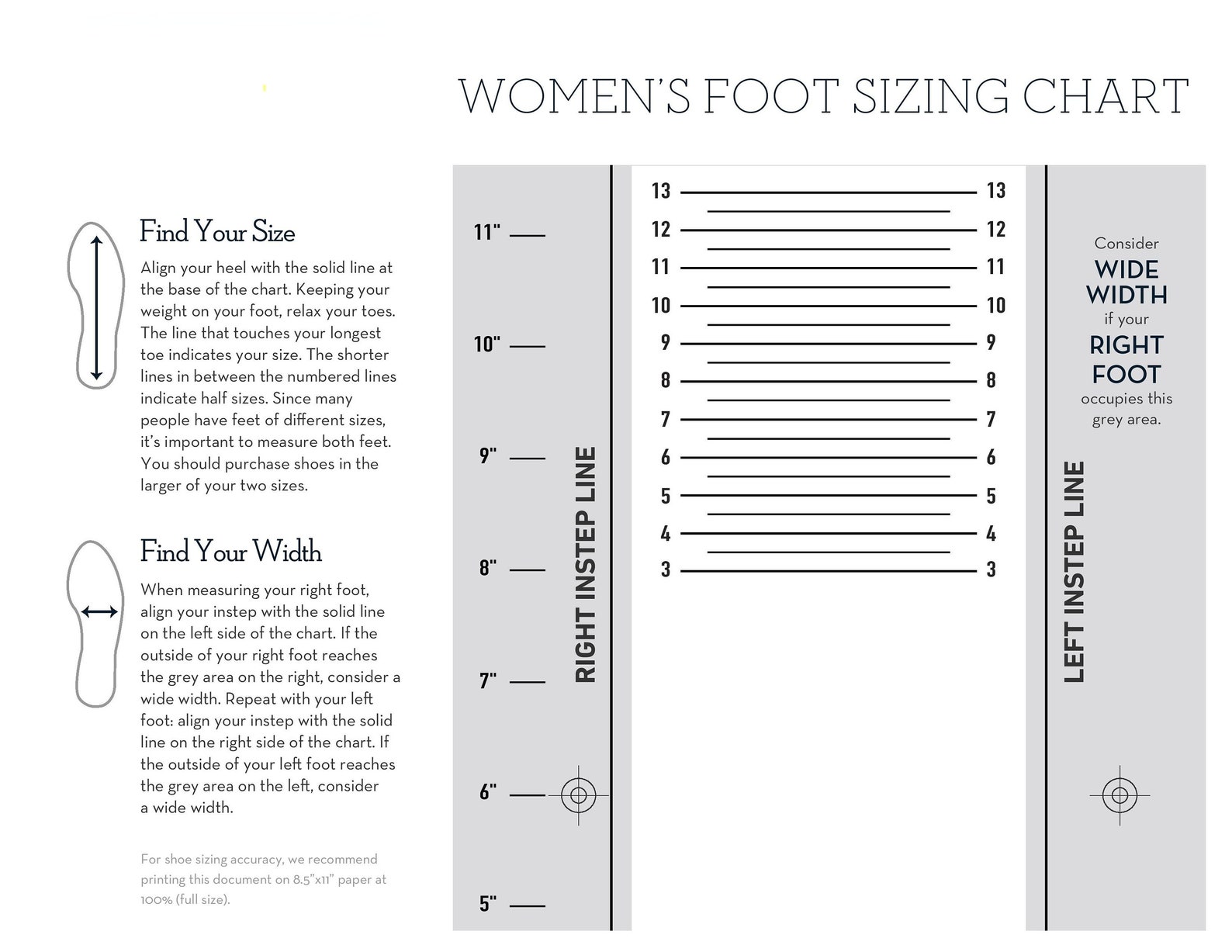 Simple Foot Size Charts | Women Men Kids Foot Sizes Charts | Shoe Size