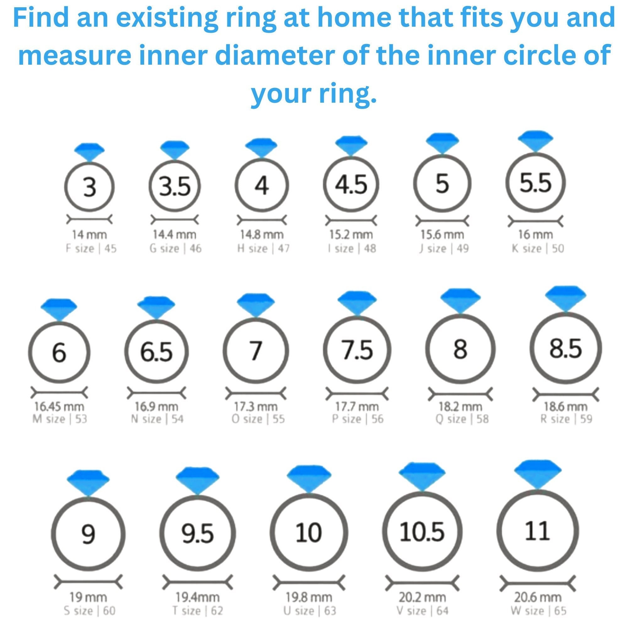 Printable Diamond Ring Sizer Ring Size Finder Ring (Instant Download ...