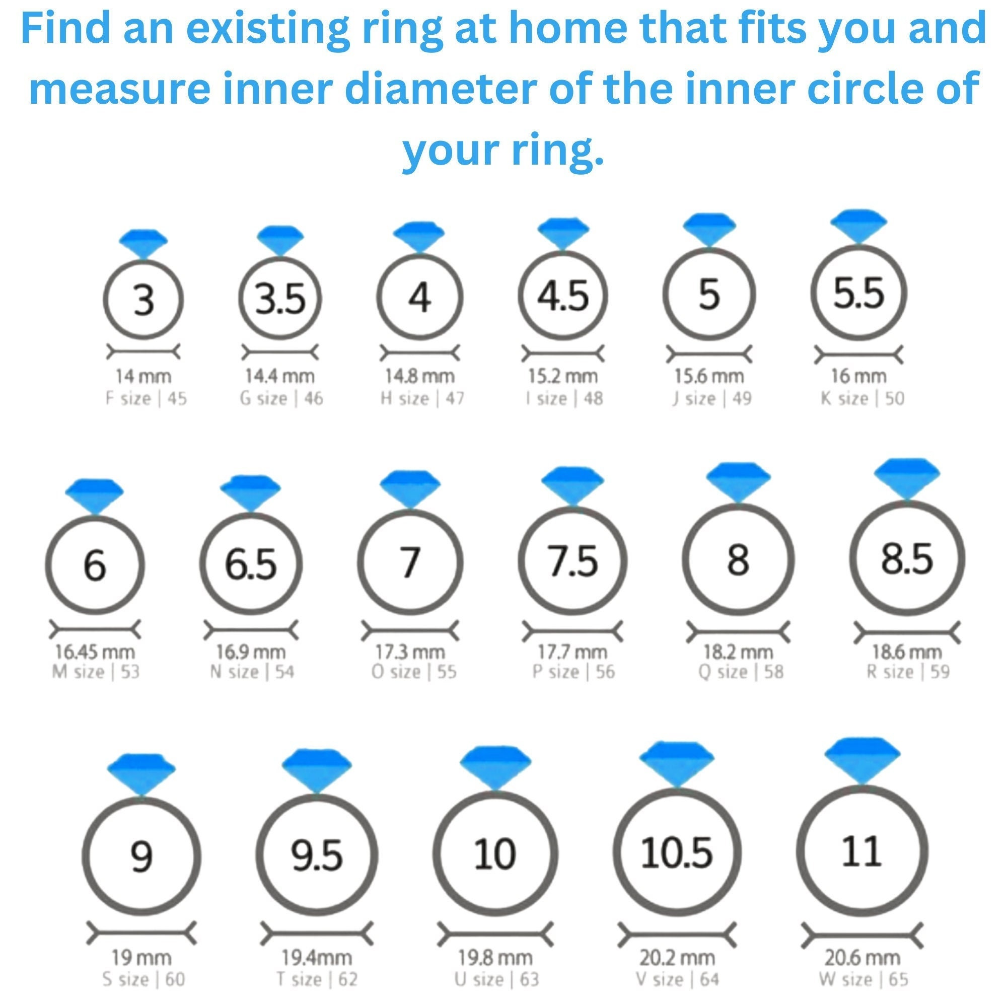 Printable Diamond Ring Sizer Ring Size Finder Ring Size Measure 