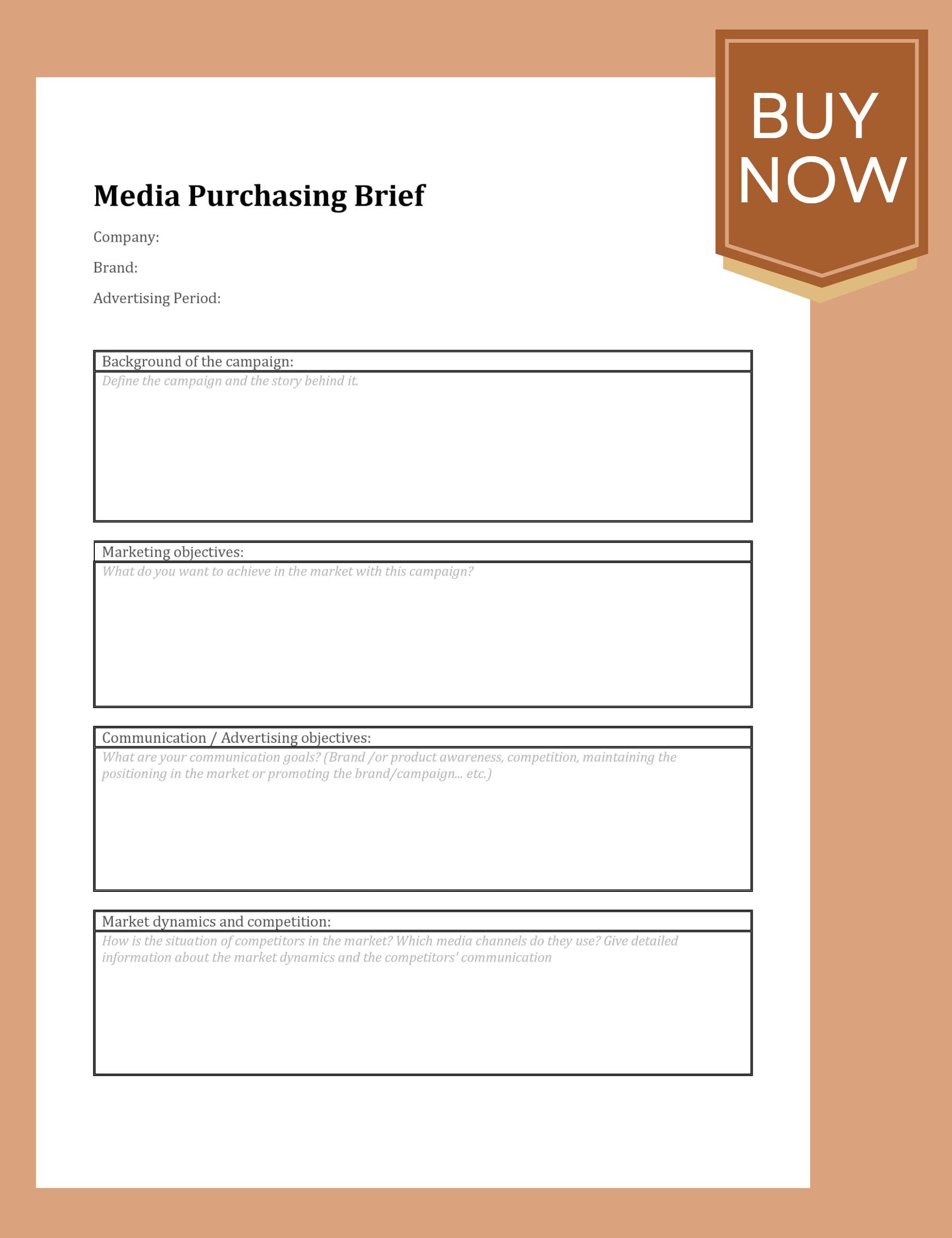 Media Purchasing Buying Brief Template Media Campaign Brief Etsy