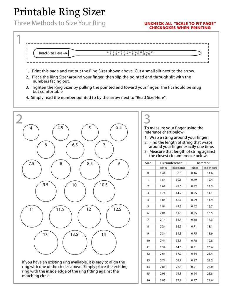 Printable Ring Sizer Ring Size Finder Ring Size Measuring - Etsy