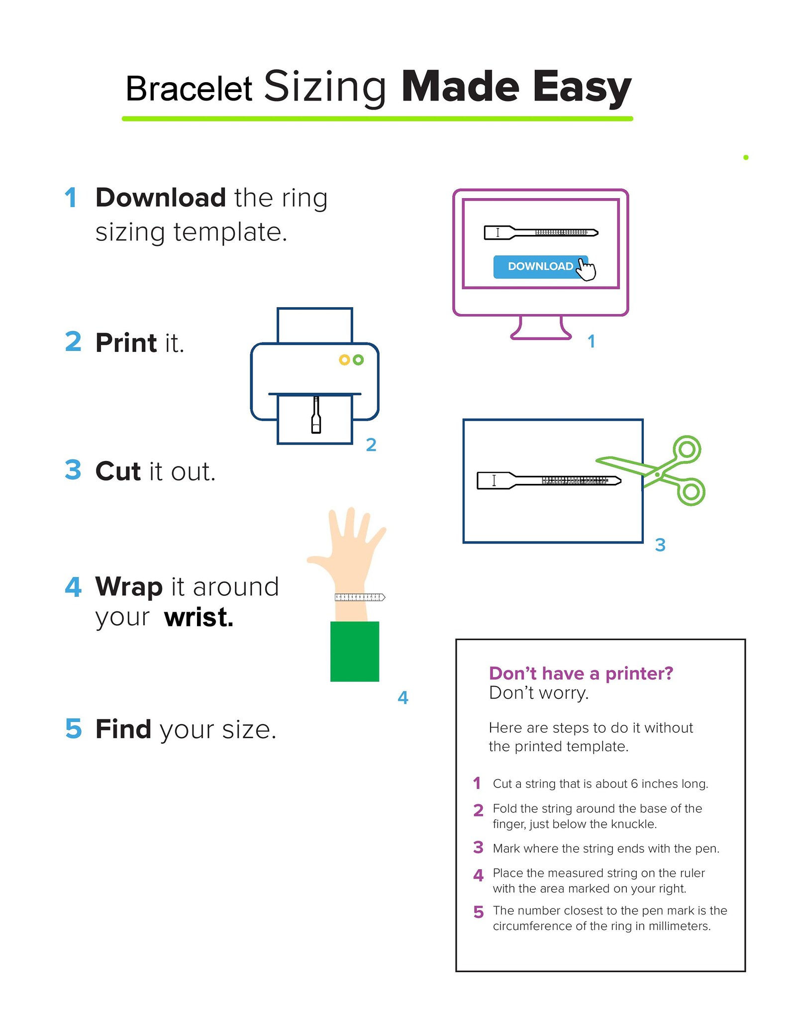 Printable Kids Bracelet Sizers| Kids Wrist Size Finder| Bracelet Size ...