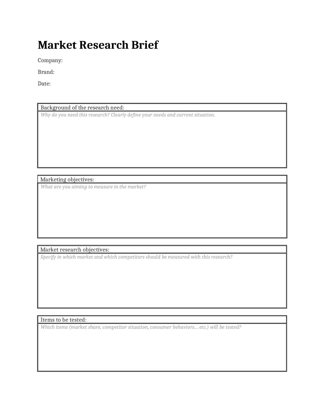 Market Research Brief Template Market Research Planner Market Design Market Research Brief Template Market Research Planner Market Design
